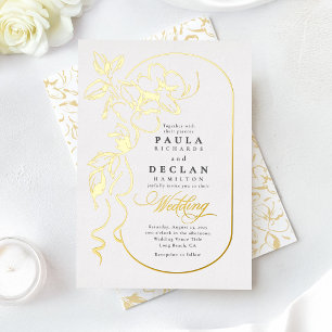 Handgezeichnet Blume Elegante Weiße Hochzeit Folieneinladung