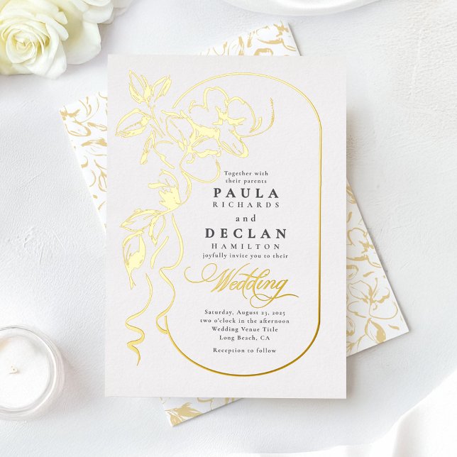 Handgezeichnet Blume Elegante Weiße Hochzeit Folieneinladung (Gold Foil Wedding Invitation)