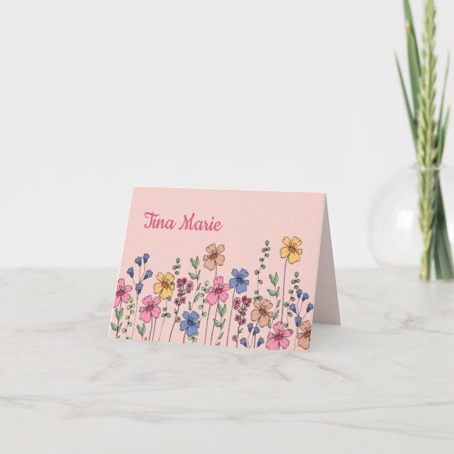 Handgezeichnet Blume Personalisiert Notecard Dankeskarte (Vorderseite)