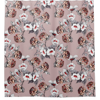 Handgezeichnet Blume, rosa Wasserfarbenmuster. Duschvorhang