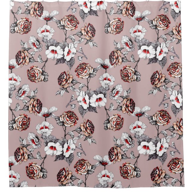 Handgezeichnet Blume, rosa Wasserfarbenmuster. Duschvorhang (Vorderseite)