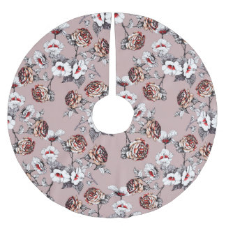 Handgezeichnet Blume, rosa Wasserfarbenmuster. Polyester Weihnachtsbaumdecke