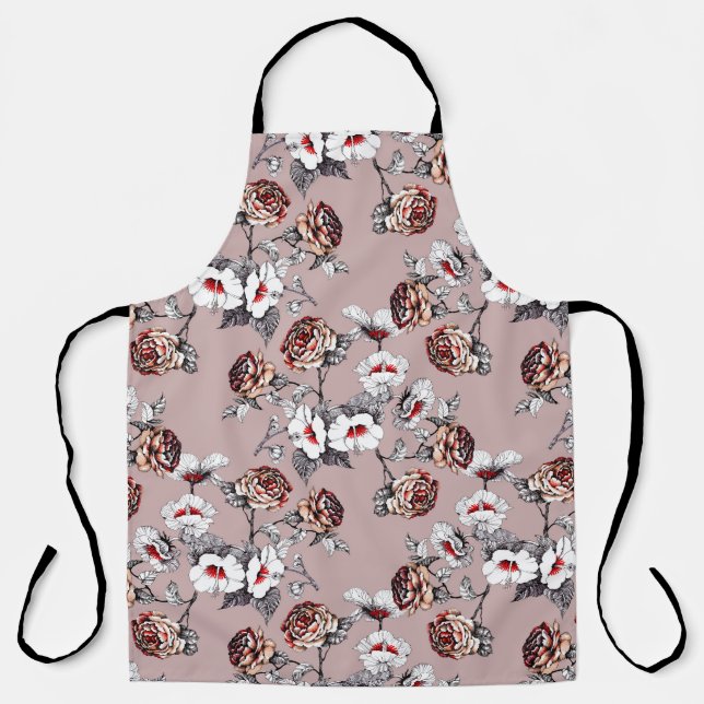 Handgezeichnet Blume, rosa Wasserfarbenmuster. Schürze (Vorderseite)