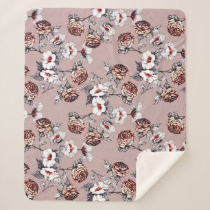Handgezeichnet Blume, rosa Wasserfarbenmuster. Sherpadecke