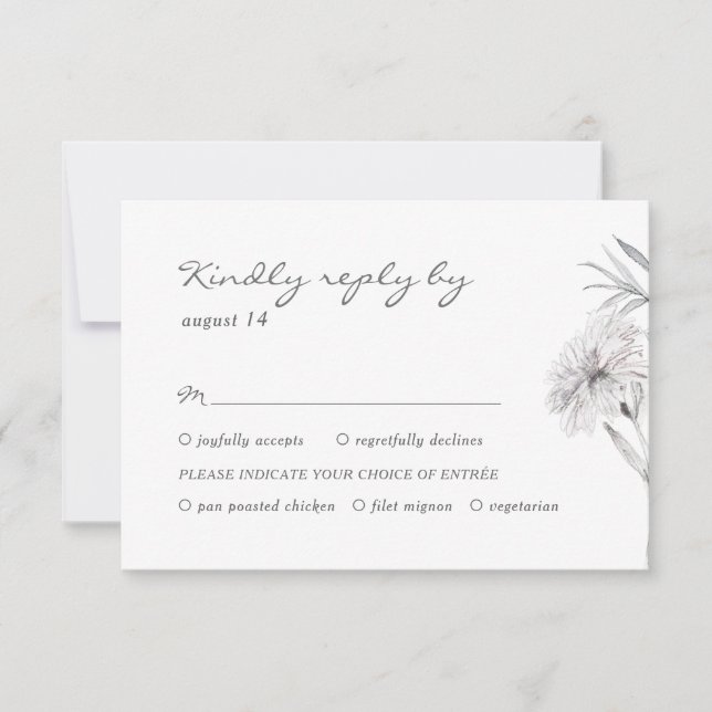 handGezeichnet Blume Schwarz-Weiß Hochzeit RSVP Karte (Vorderseite)