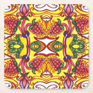 Handgezeichnet: Blumendekorative Eleganz. Rechteckiger Pappuntersetzer
