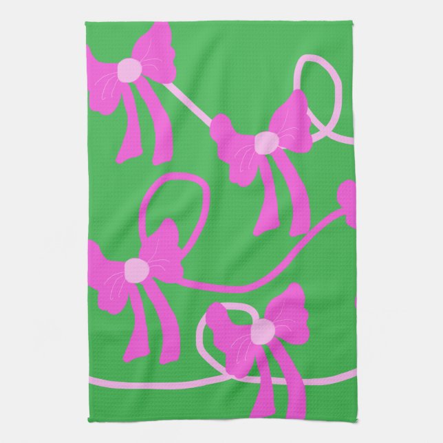 Handgezeichnet Bows Rosa Gelbe Liebhaber Geschirrtuch (Vertikal)