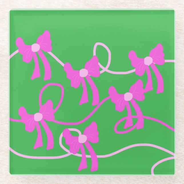 Handgezeichnet Bows Rosa Gelbe Liebhaber Glasuntersetzer (Vorderseite)