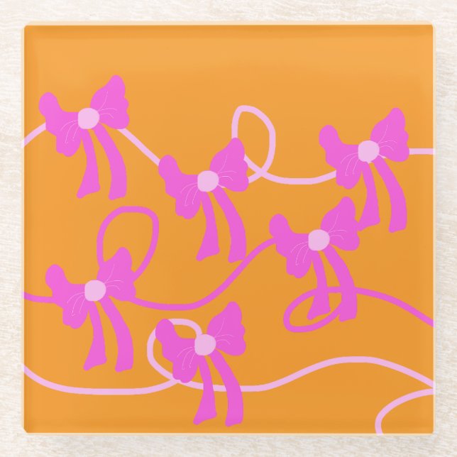 Handgezeichnet Bows Rosa Gelbe Liebhaber Glasuntersetzer (Vorderseite)