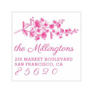 Handgezeichnet Cherry Blossom Name & Rücksendeadre Permastempel