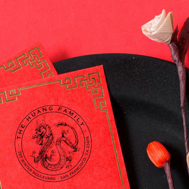 Handgezeichnet chinesische Drachenrunde Rücksendea Permastempel (Von Creator hochgeladen)