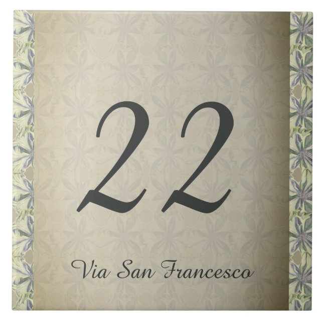 Handgezeichnet Cyanus House Number & Street Fliese (Vorderseite)