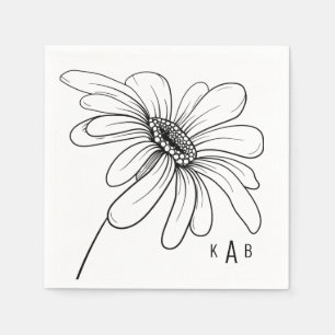 HandGezeichnet Daisy Monogram White Cocktail Napki Serviette