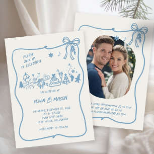 HandGezeichnet Doodle Frame Bow Winter Blue QR Hoc Einladung