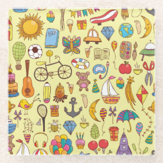 Handgezeichnet Doodle-Kinder: Vintages Muster. Glasuntersetzer