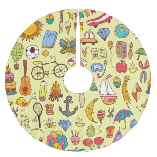 Handgezeichnet Doodle-Kinder: Vintages Muster. Polyester Weihnachtsbaumdecke