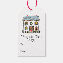 HandGezeichnet Doodles Festive Zuhause Frohe Weihn Geschenkanhänger