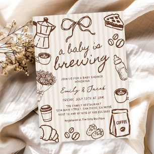 Handgezeichnet: Ein Baby braut Kaffee - Babyparty Einladung