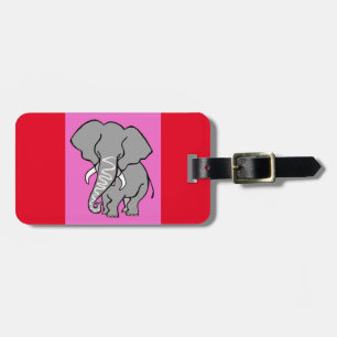 Handgezeichnet - ELEPHANT - Wildtier - Rosa & Rot Gepäckanhänger