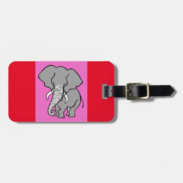 Handgezeichnet - ELEPHANT - Wildtier - Rosa & Rot Gepäckanhänger (Vorderseite horizontal)