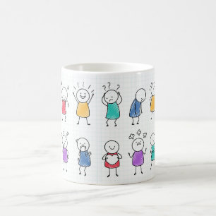 HandGezeichnet farbenfrohe Stickman Set Kaffee Tas Kaffeetasse