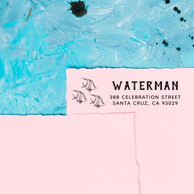 Handgezeichnet Fisch | Rücksendeadresse von Famili Permastempel (Von Creator hochgeladen)