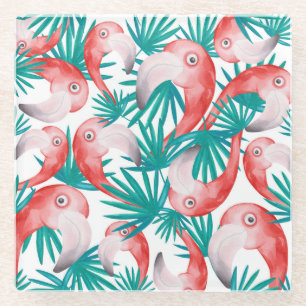 Handgezeichnet Flamingo: wasserfarbenes nahtloses Glasuntersetzer