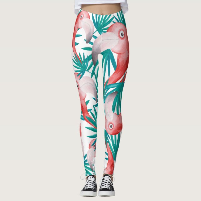 Handgezeichnet Flamingo: wasserfarbenes nahtloses  Leggings (Vorderseite)