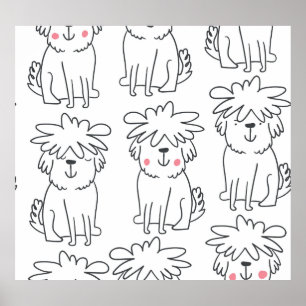 Handgezeichnet flauschige Hunde: Vintages Muster. Poster