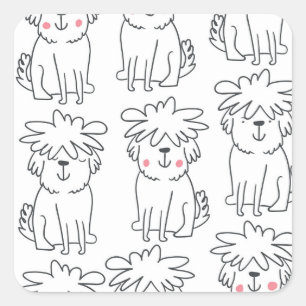 Handgezeichnet flauschige Hunde: Vintages Muster. Quadratischer Aufkleber