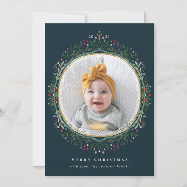 HandGezeichnet Folk Wildblume Kraath Weihnachtsfes Feiertagskarte (Vorderseite)