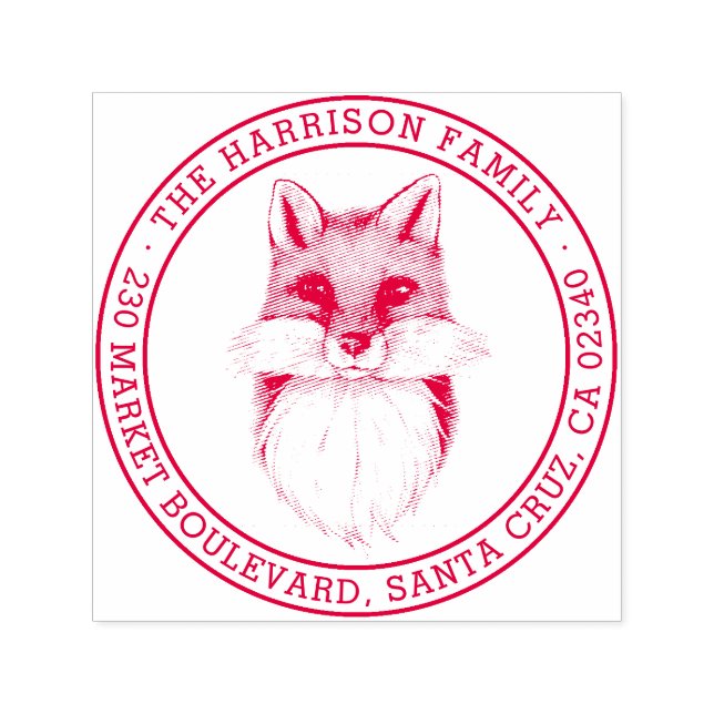 Handgezeichnet Fox | Runde Familienname Rücksendea Permastempel (Design)