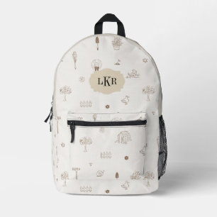 Handgezeichnet Gartenmotiv, 3-Buchstaben-Monogramm Bedruckter Rucksack