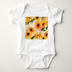 HandGezeichnet Gelbe Sonnenblumen Wasserfarben Mus Baby Strampler