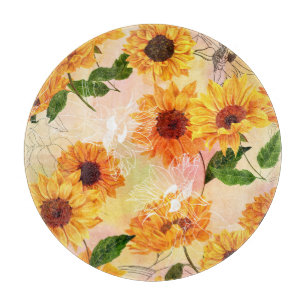 HandGezeichnet Gelbe Sonnenblumen Wasserfarben Mus Schneidebrett