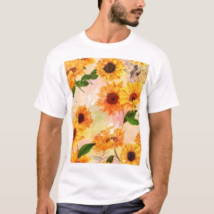 HandGezeichnet Gelbe Sonnenblumen Wasserfarben Mus T-Shirt