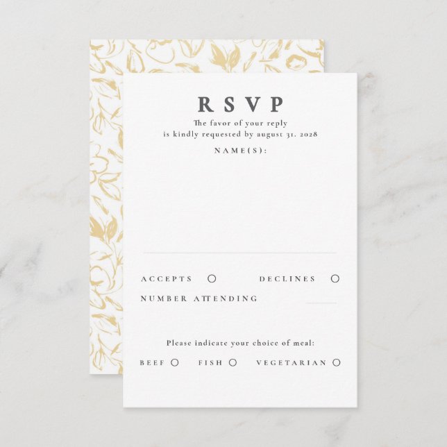 Handgezeichnet Gold Floral Muster Hochzeit RSVP (Vorne/Hinten)