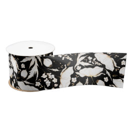 Handgezeichnet Gold-Wildblumen Elegant Black Satinband