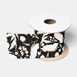 Handgezeichnet Gold-Wildblumen Elegant Black Satinband