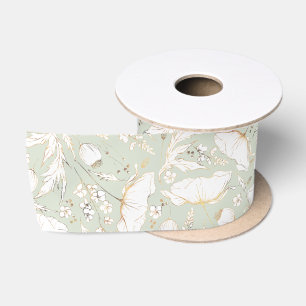 Handgezeichnet Gold-Wildblumen Elegant Sage Green Satinband