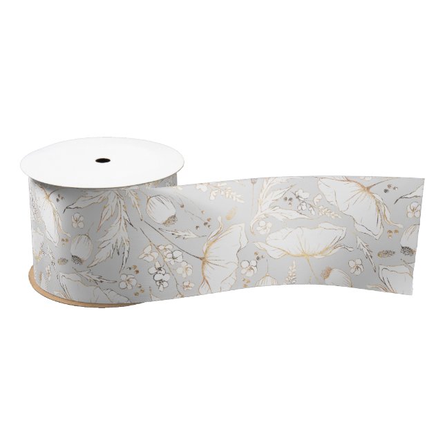Handgezeichnet Gold-Wildblumen Elegant Satinband (Spule)