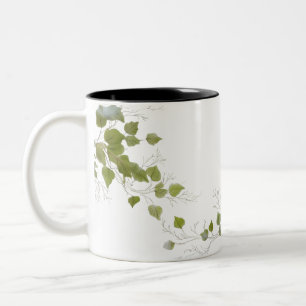 HandGezeichnet grüne Blätter   Minimal botanisch Zweifarbige Tasse