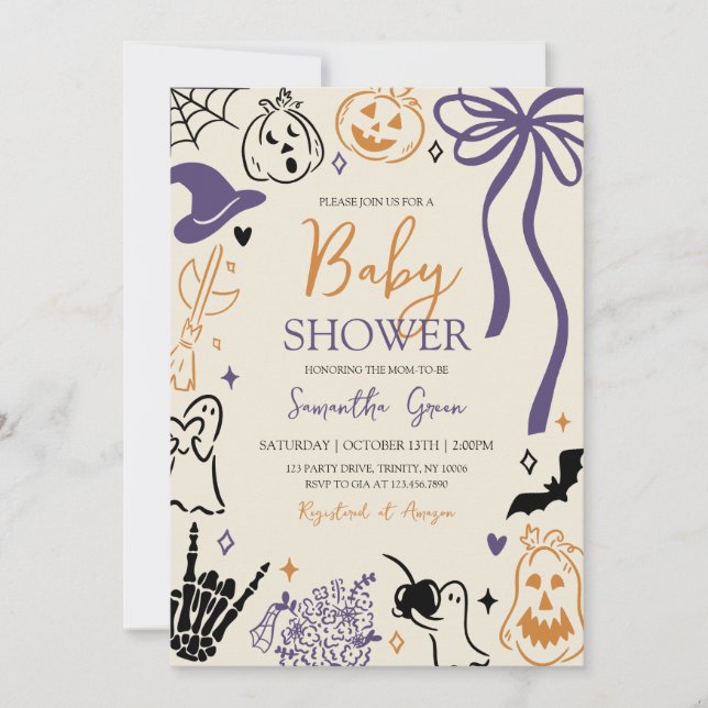 Handgezeichnet Halloween Little Boo Baby Shower Einladung (Vorderseite)