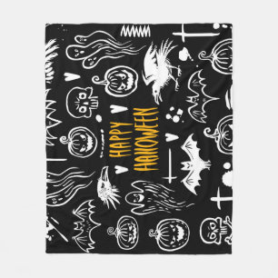 Handgezeichnet Halloween-Symbole, Vintage Sammlung Fleecedecke