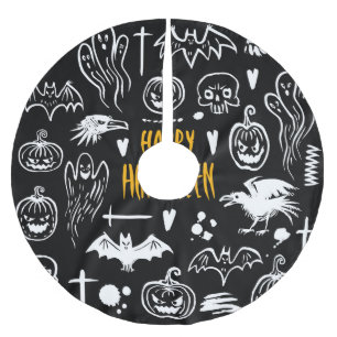Handgezeichnet Halloween-Symbole, Vintage Sammlung Polyester Weihnachtsbaumdecke