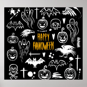 Handgezeichnet Halloween-Symbole, Vintage Sammlung Poster