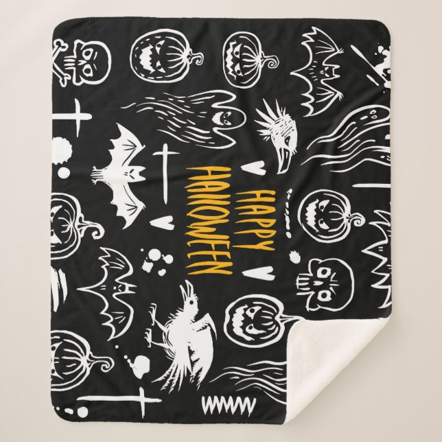 Handgezeichnet Halloween-Symbole, Vintage Sammlung Sherpadecke (Vorderseite)