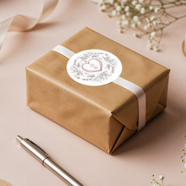 Handgezeichnet Herz- und Blumenkranz-Monogramm Runder Aufkleber