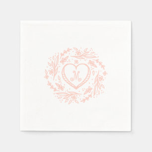 Handgezeichnet Herz- und Blumenkranz-Monogramm Serviette