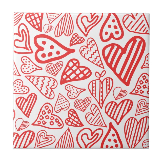 "HandGezeichnet Herzdesign | Whimsisch und romanti Fliese (Vorderseite)